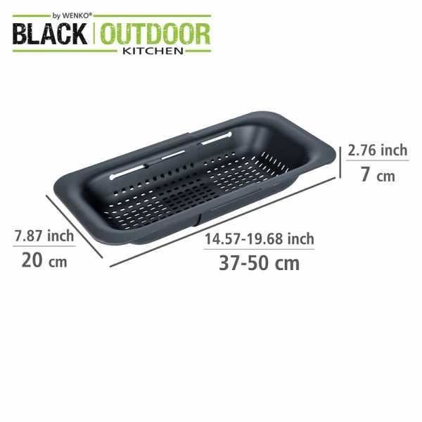WENKO Passoire Pour Evier SIVO | Passoire Rétractable | Poignées Extensibles À Poser | Pâtes, Fruits, Légumes | 37 À 50 Cm | Noir
