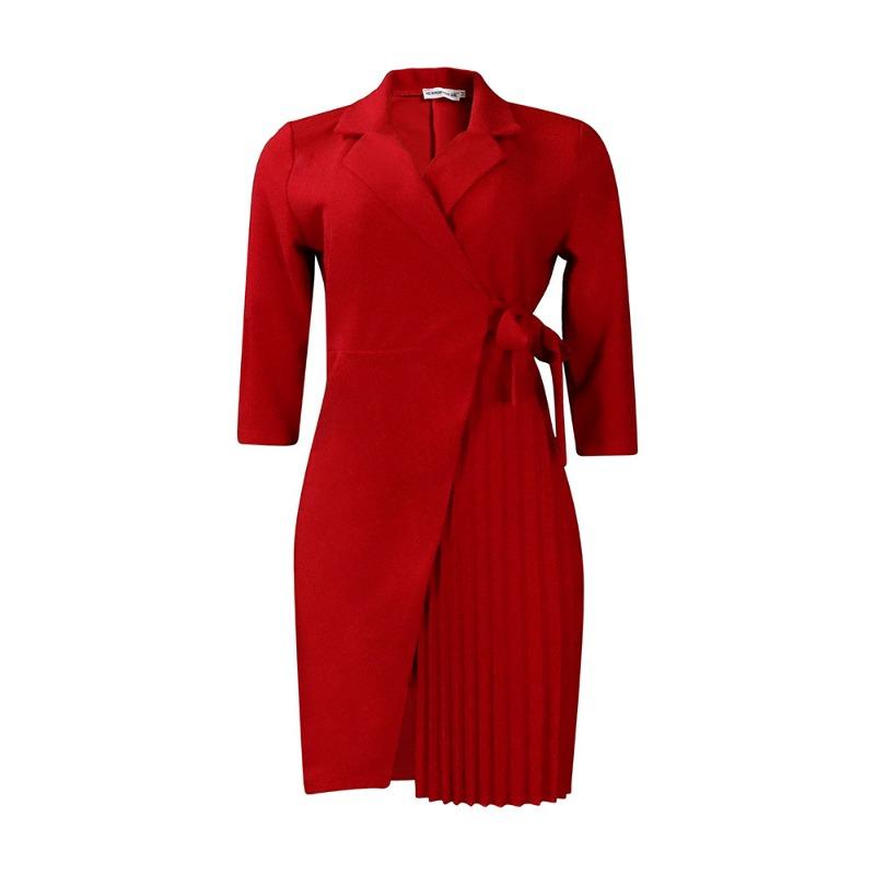 Übergröße Damen Blazer Kragen Schnürung Taille Falten A-Linie Kurzes Kleid