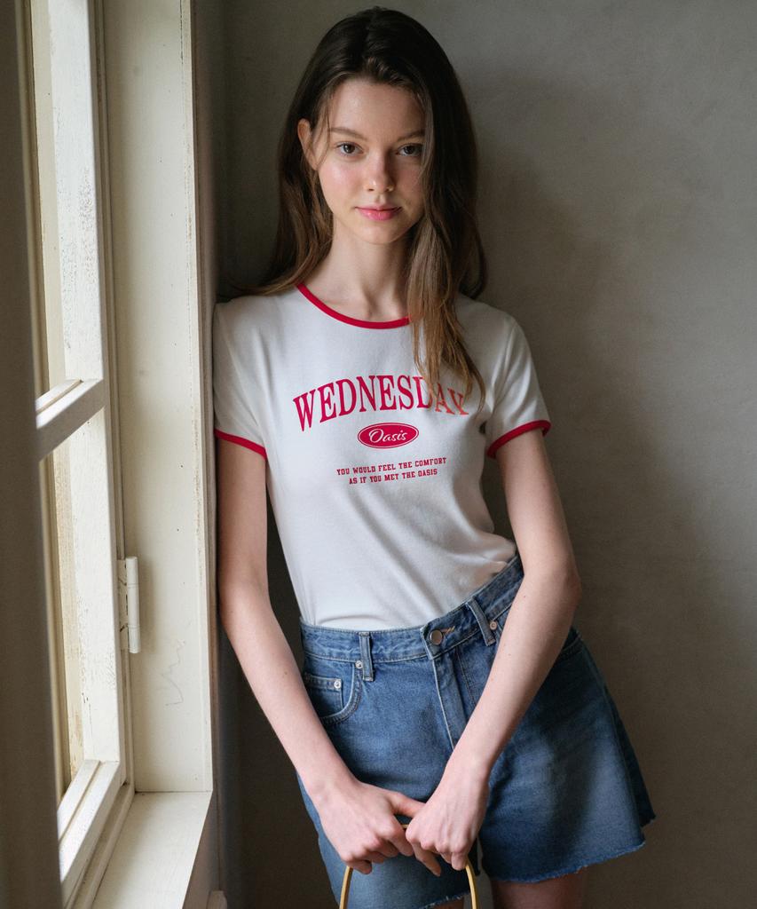 Wednesday Oasis For Woman Signature Ringer Short Sleeve T-Shirt_Ivory(W25-Tp30)