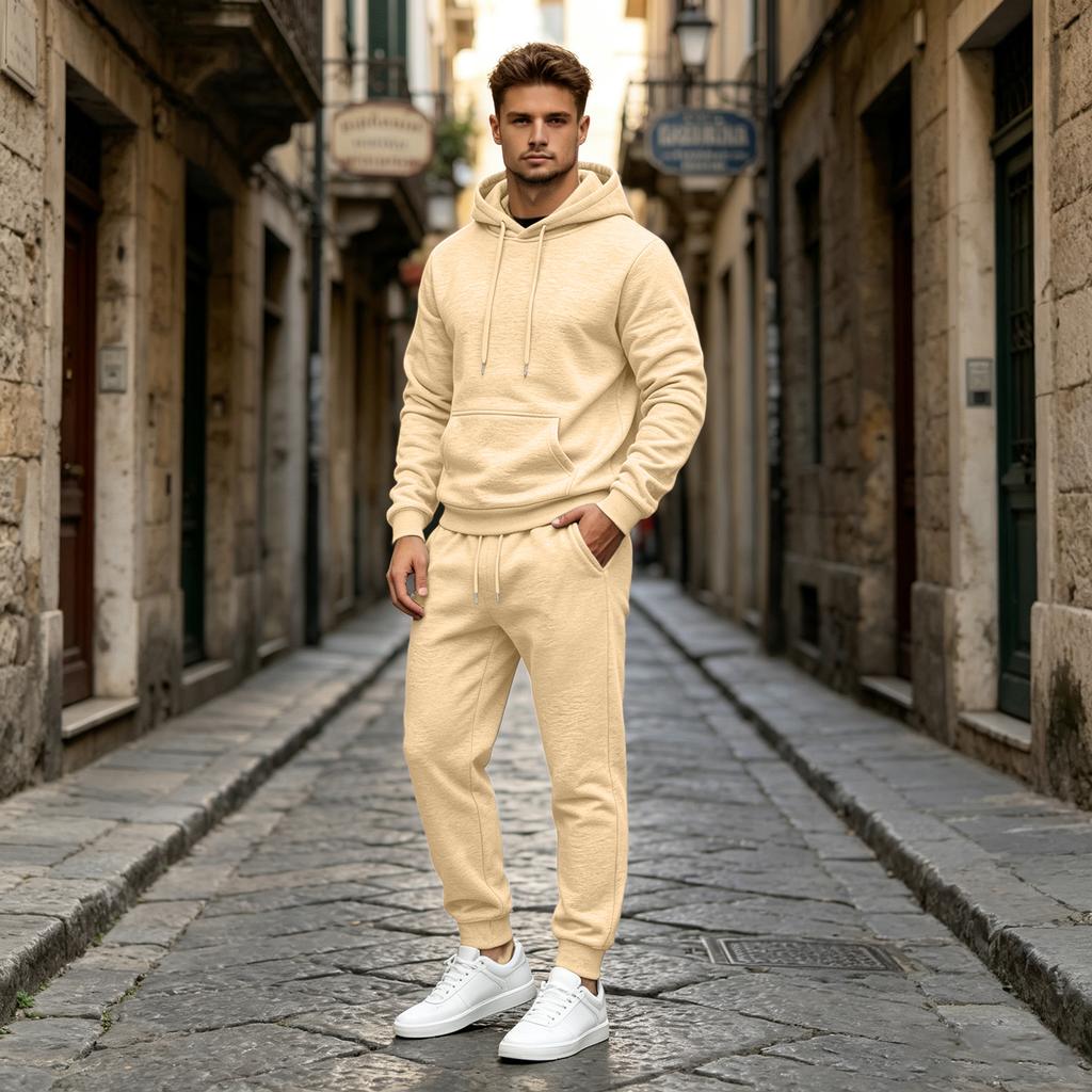 Men's Hooded Sweatshirt Set 2 Piece Color Casual Athletic Wear Outfit