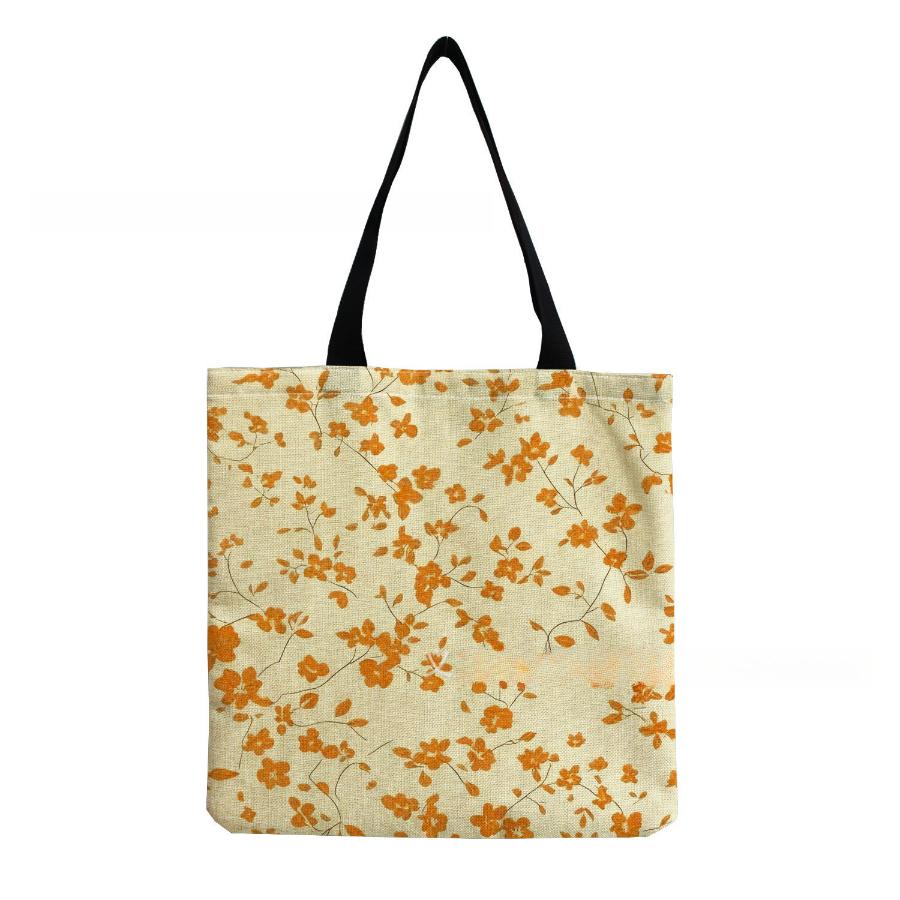 Damen Vintage Leinen-Tragetasche - Große Kapazität Blumenmuster Schulter-Handtasche für Freizeit & Lebensmitteleinkauf KTB
