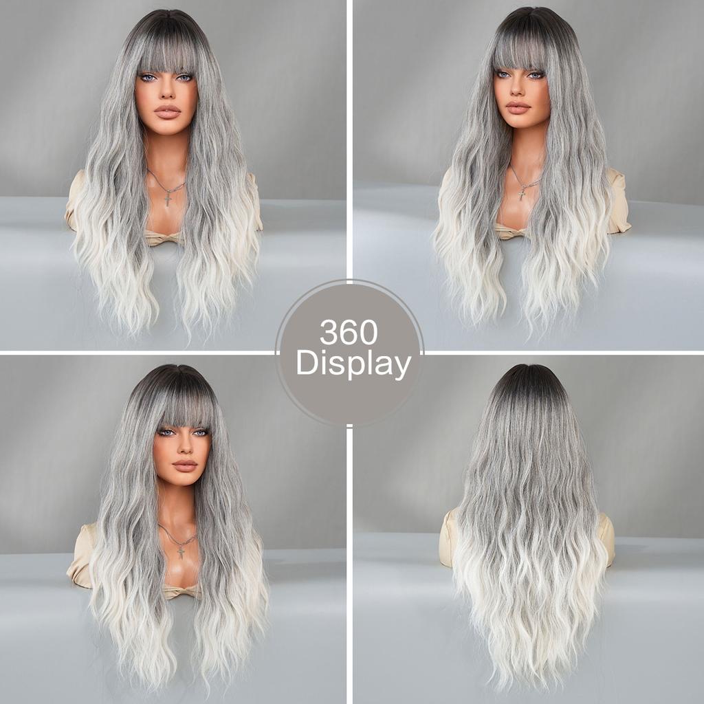 New Ladies Wig Simulation Wig 65cm Hair Gray Wig Big Wave Wig Full Headgear Rose Hair Net Headdress Beauty Decoration Wig