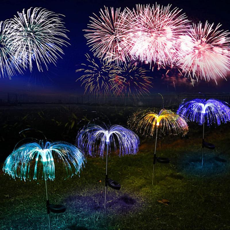 Solar Lawn Lamp RGB Color Changing Solar Jellyfish Lamp Fireworks Atmosphere Lights Outdoor Yard Garden Decor Fiber Optic Lamp