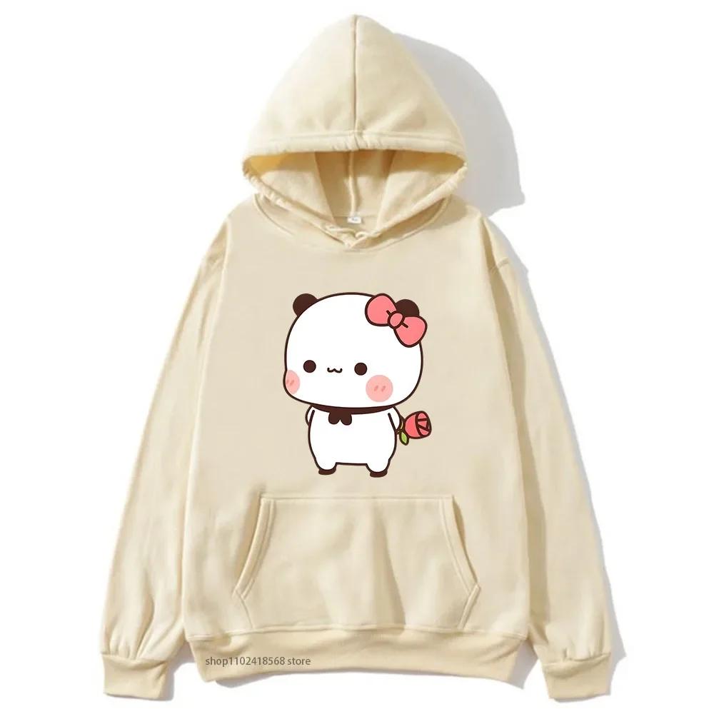 Red Flower From Panda BuBu To Bear DuDu Hoodie Cute Baby Bears Sweatshirts Couple Clothes Women's Streetwear