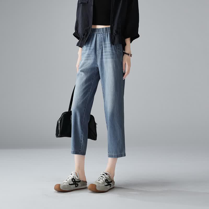 SOFSIL 2026 New Women s High-Waist Straight Cotton Linen Cropped Jeans