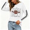 Casual Dames Top met Lange Mouwen, Rugbyprint, Ronde Hals en Gespleten Zoom voor Dagelijks Gebruik