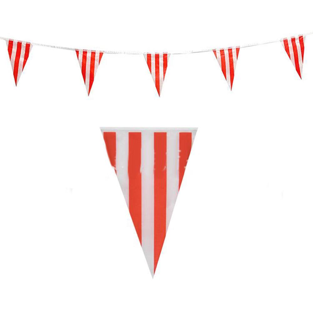 10/30M Carnival Themed Party Pennant Banner Plastic Red White Striped Triangle Bunting For Circus Birthday Party Home Decor