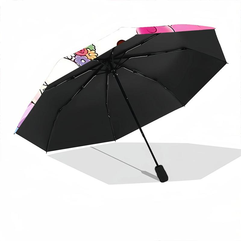 1pc Hello Kitty Birthday Gift Basket with Flowers - Automatic Opening Umbrella, Portable Folding Design, 8-Rib Iron Frame Outdoor Umbrella, Festival G