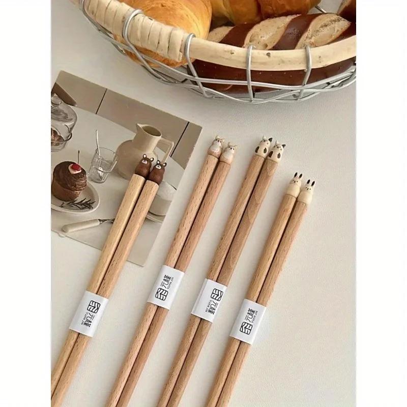 Praktisches Niedliches Shiba Bär Kaninchen Katzen Geschirr Buchenholz Essstäbchen Praktisches Holzgeschirr Handgeschnitzte Buche Essstäbchen