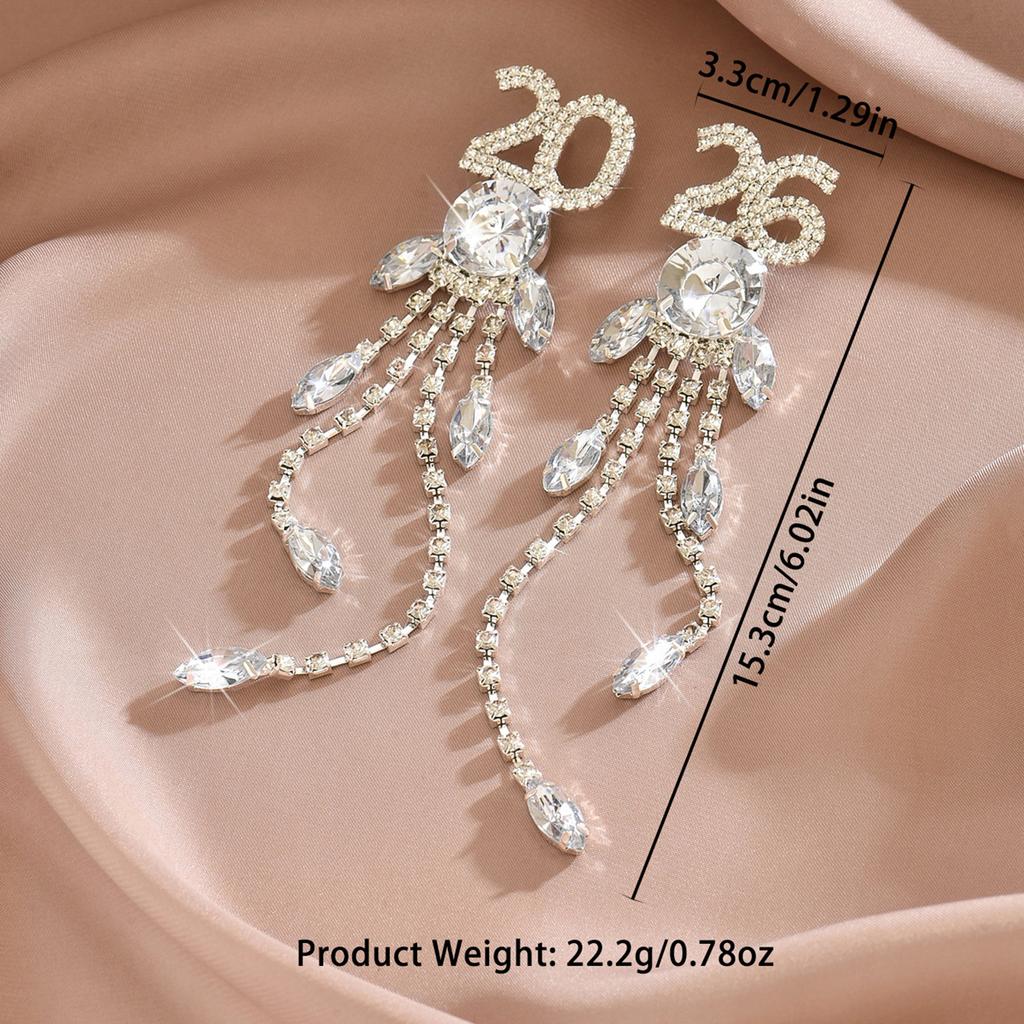 European and American sparkling diamond trend simple and elegant long tassel 2026 creative digital earring accessories