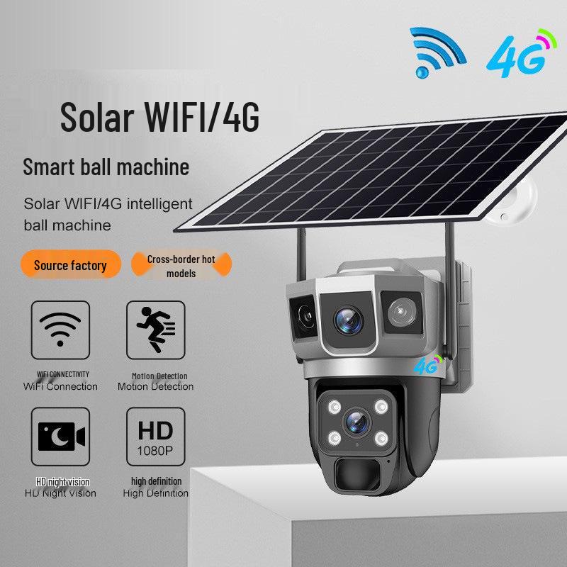 VTS02 Solar-Powered 4G Dual-Lens Surveillance Camera with Tri-Screen V380 System