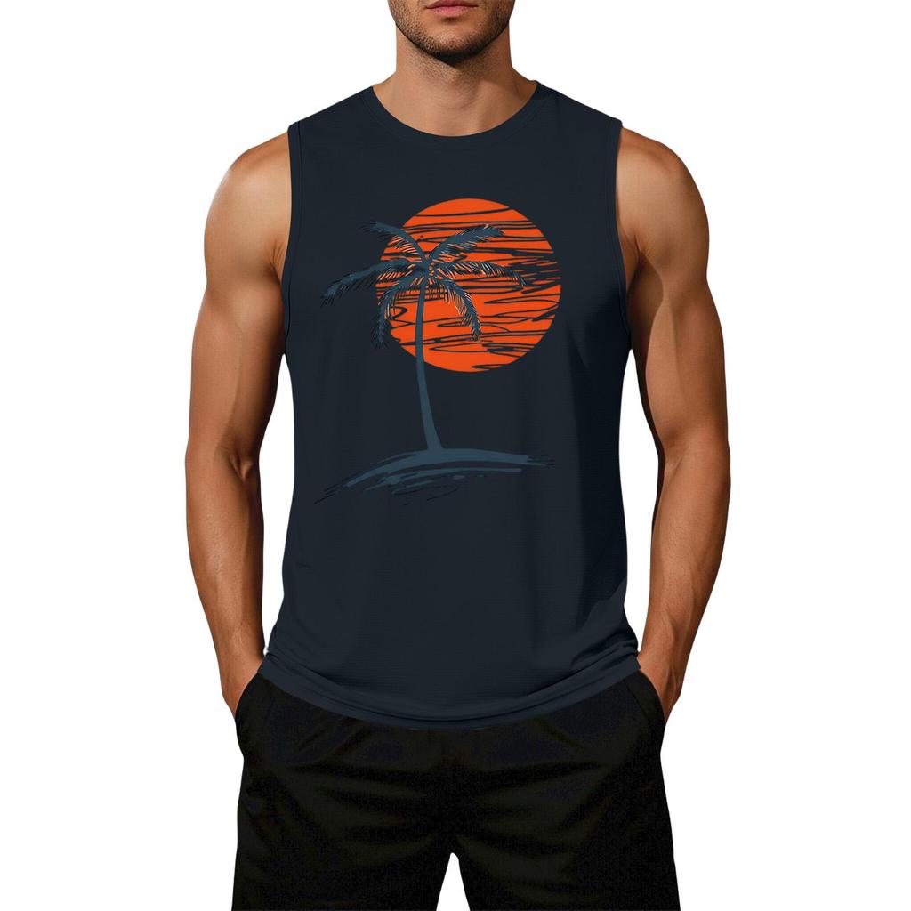 Men Sleeveless Casual Tank Top Loose Fit Flag Graphic Print Summer Beachwear Muscle Shirt