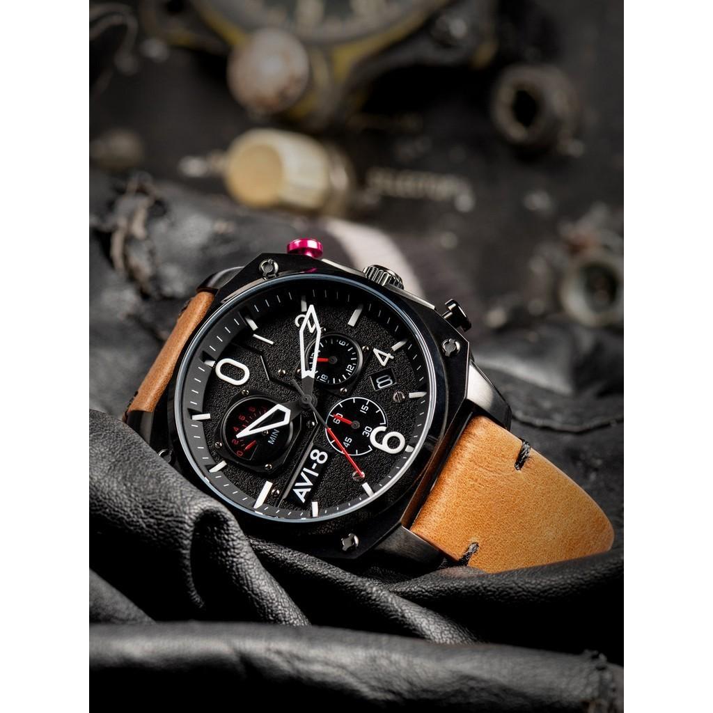 AVI-8 Hawker Hunter Charcoal Ember Brown Retrograde Chronograph Quartz AV-4052-02 Mens Watch