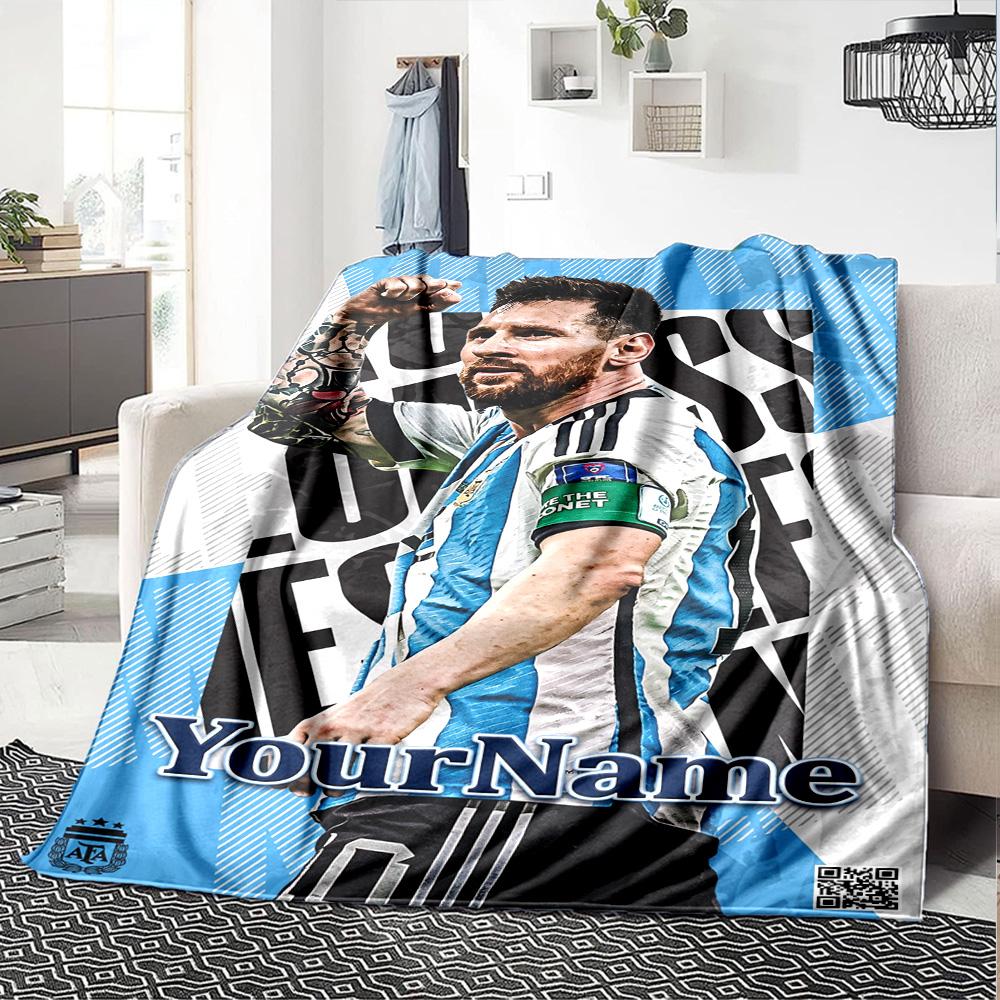 Messi Personalized Text Blanket Multi-purpose Customizable Blanket Soft & Cozy Perfect for Bedding Couch Nap Seaside for All Occasions