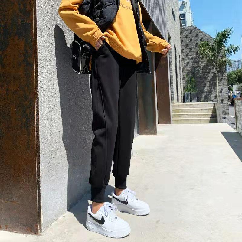 

Women s 2025 Velvet-Lined Joggers: Spring & Autumn Thick Lambswool Sweatpants M чёрный