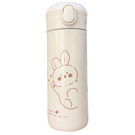 

Бутылка для воды на 460 мл, конструкция уплотнения для длительного использования, работа одной рукой, открывание одним ключом, мультфильм, сохраняет тепло бежевый