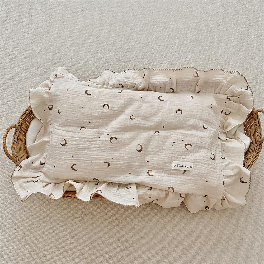 Small Floral Ruffle Lace Double Layer Cotton Gauze Pillowcase for Kindergarten