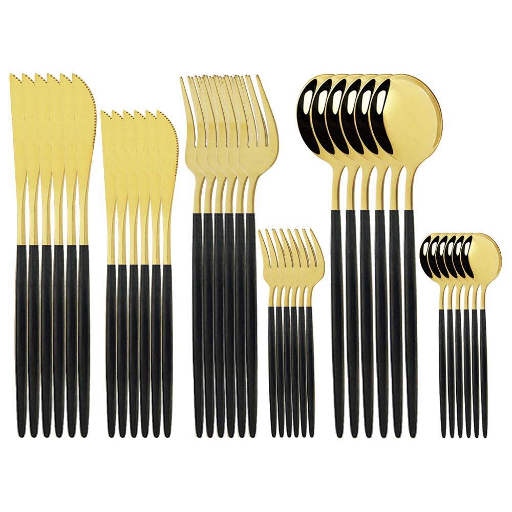 36Pcs Stainless Steel Mint Gold Dinnerware Set Dessert Knife Cake Fork Coffee Spoon Cutlery Set Kitchen Tableware Silverware Set
