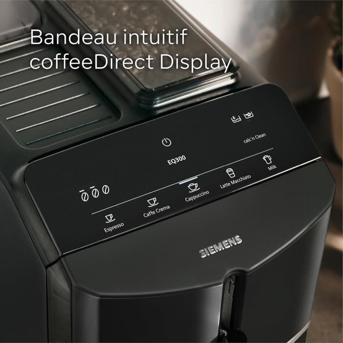 Siemens machine à café tout automatique eq300 ceramdrive milkperfect noir piano tf301e19