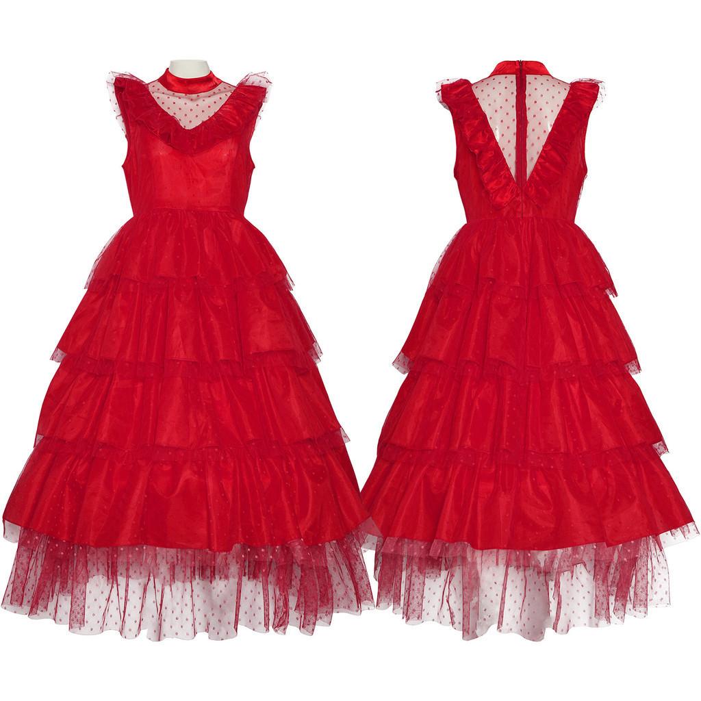 Elegant Lydia Beetlejuice Red Tulle Cosplay Dress For Halloween And Performances