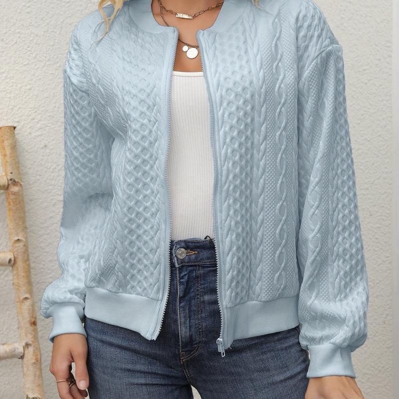 2025 Women's Elegant Ribbed Knit Zipper Jacket (Solid Color)