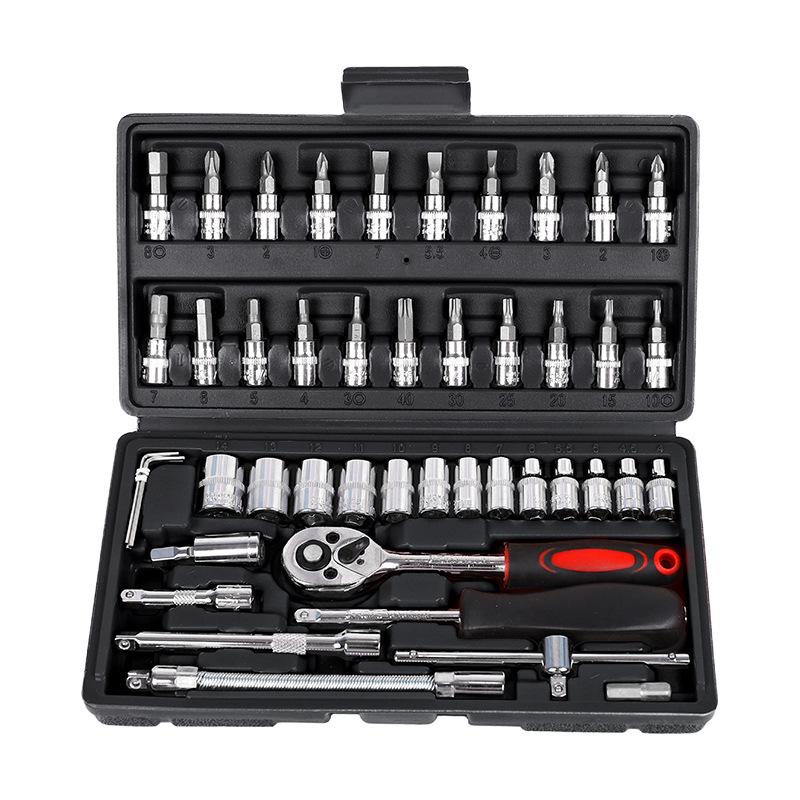 46-Piece Automotive Ratchet Wrench and Socket Repair Tool Set