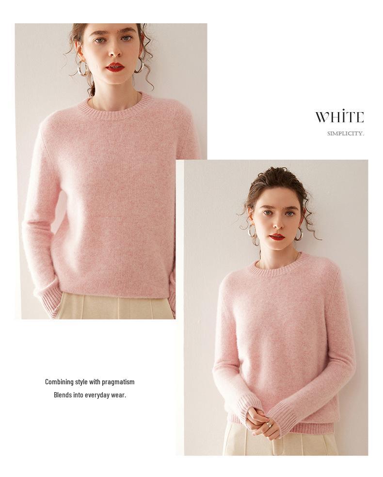 Women's Double-Strand Thickened Cashmere Pullover Sweater - Warm & Versatile Round Neck for Autumn/Winter