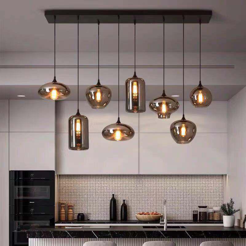 Postmodern Multi-Head Smoke Grey Glass Chandelier for Restaurants and Cafes