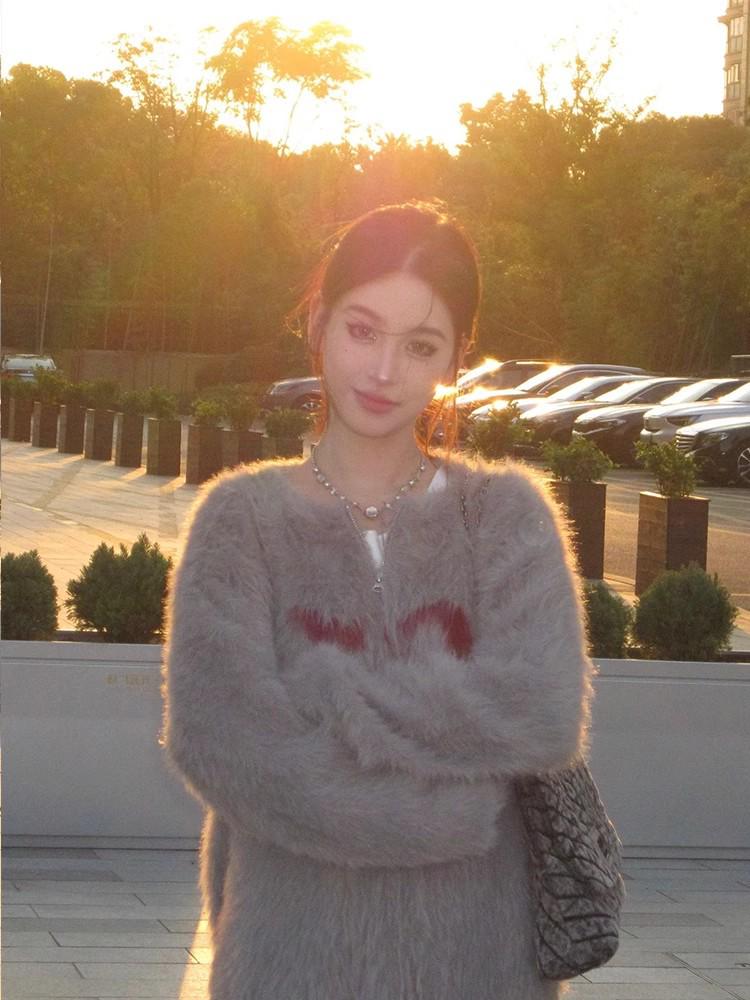 Women's Fluffy Knit Cardigan Jacket - American Style, Autumn/Winter, Cozy & Trendy