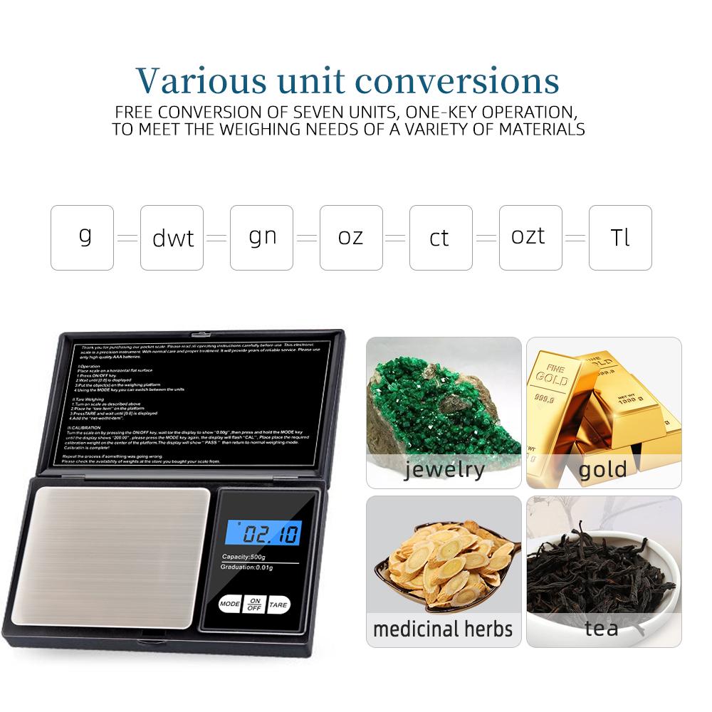 500g 0.01 Mini Digital Scale  High Precision Electric Pocket Scale For Jewelry Gold Gram Weight Kitchen Weight Scale