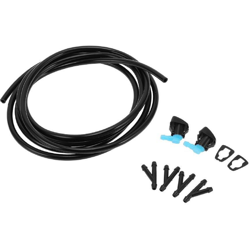 Windshield Washer Nozzle Kit, Front Windshield Spray Nozzles Wiper Spray Washer Jet with Fluid Hose Gasket for Ford Focus 2008-2011 Black Blue, 1 Set