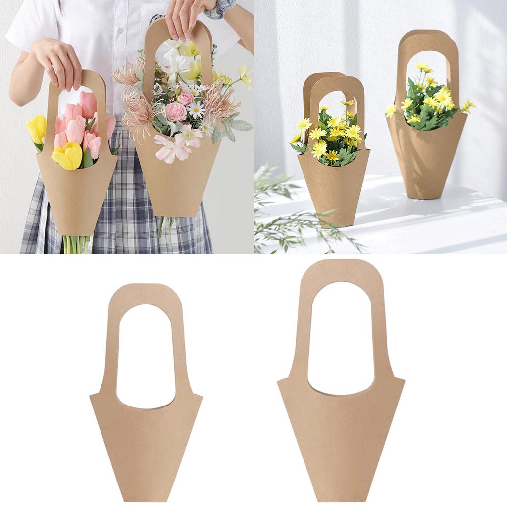 5PCS Paper Bags Handle Kraft Paper Flower Packaging Bag for Gift Floral Arrangements and Presents Wrapping Handbag