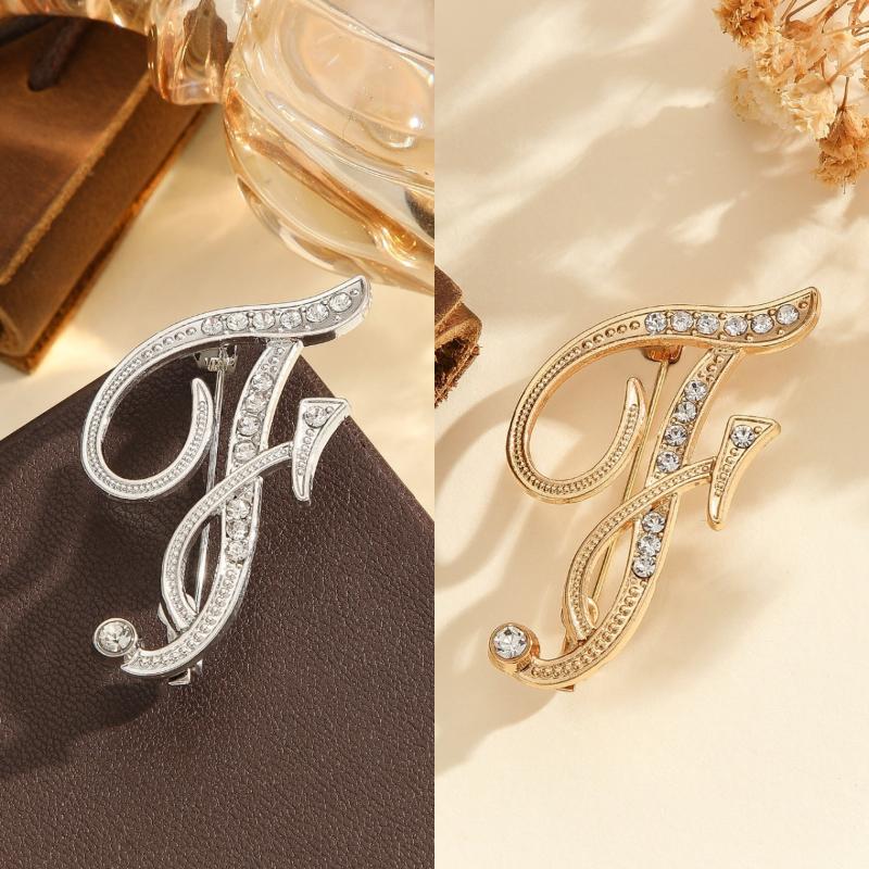 2Pcs  Full  Encrusted Gold And Silver Alphabet Letter Brooches Pins Minimalist Clothing Jewelry Accessory