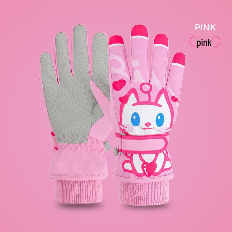 Yirenxing Girls Ski & Cycling Windproof Cotton Gloves - Warm, Cute, Anti-slip & Waterproof Large