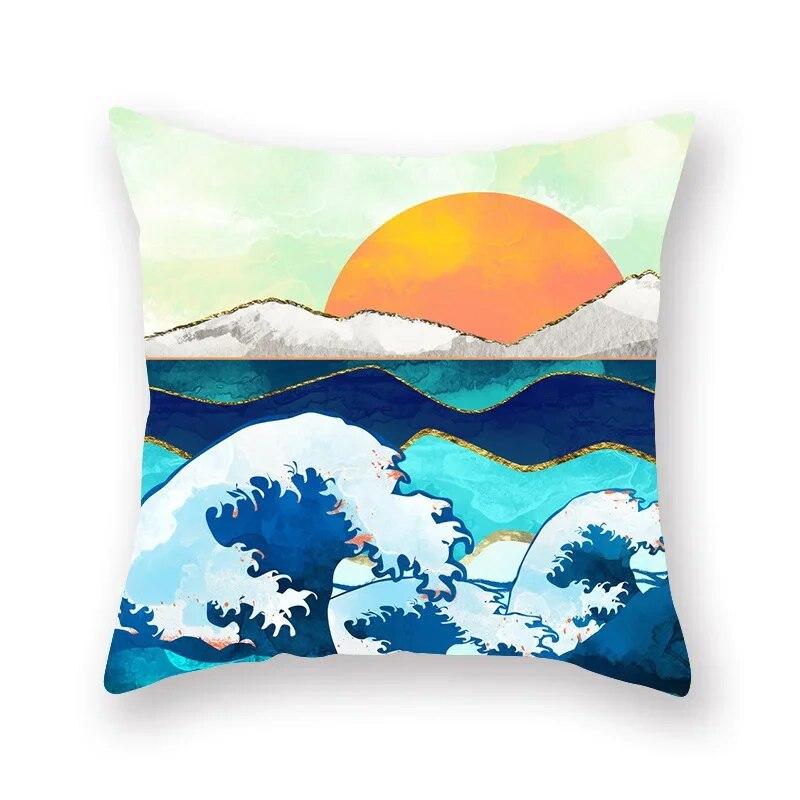 45x45cm Abstract Art Geometric Mountain Sunset Octopus Creative Pillow Cover Sofa Office Seat Cushion  Home Decoration