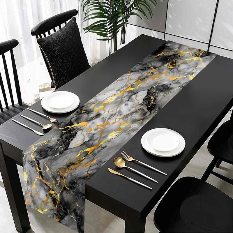 Marble Texture Table Runner White Gray Gold Table Flag,Texture Table Cover for Kitchen Coffee/Dining/Sofa Table Home Decor