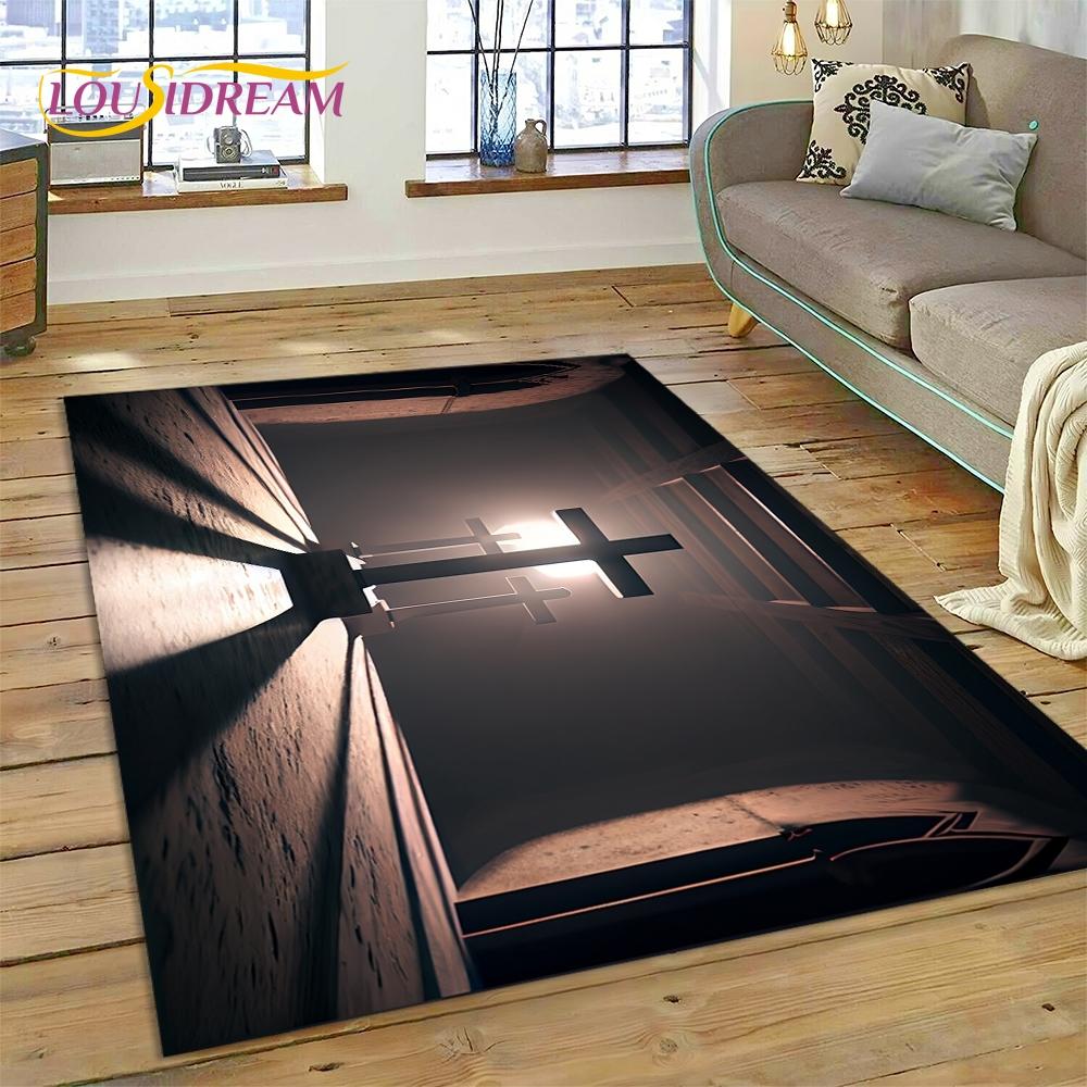 New 3D Pray Holy Bible Cross Jesus Carpet for Living Room Bedroom Home Decor,Floor Mat Non-slip Decoration for Sofa Doormat Gift