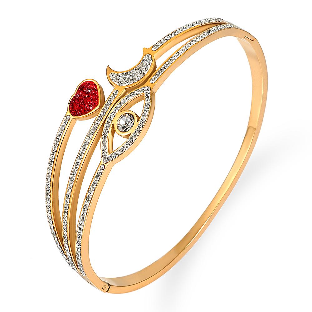 Heart Crystals Bangles  Bracelets for Women Eye Modeling Jewelry Stainless Steel Cuff Bracelets Wrist Brand Gift