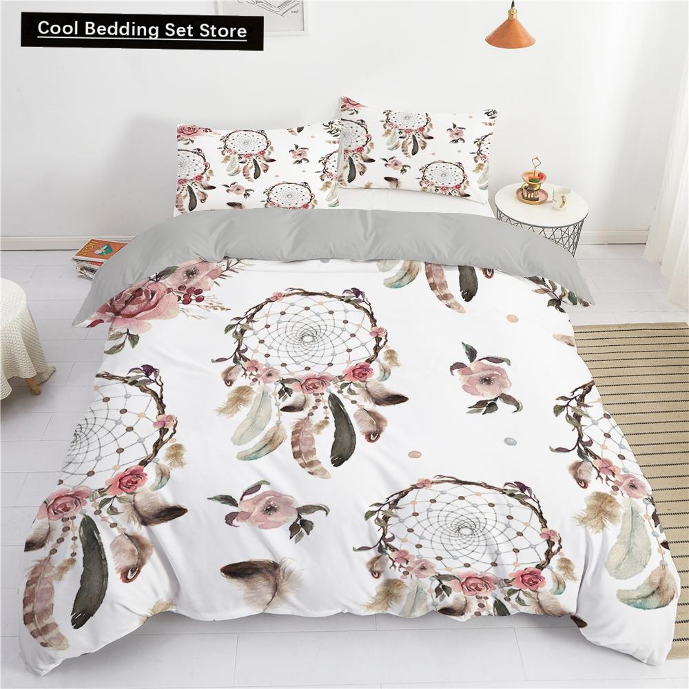 Traumfänger Elch Königin Bettbezug Böhmischer Stil Schmetterling Bettwäscheset für Teenager Mädchen Frauen Ziege Weiß 2/3-teiliger Bettdeckenbezug