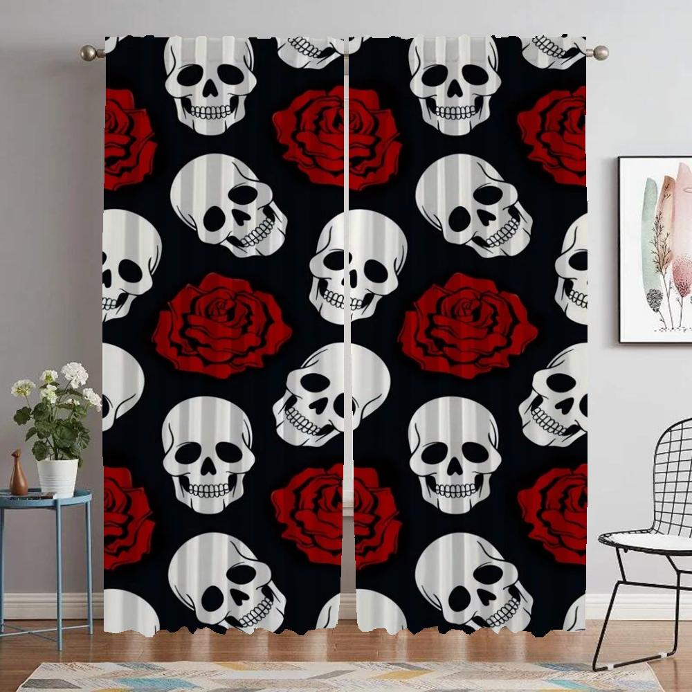 Mexico Flower Skull Blackout Curtains for Living Room Window Curtain for Room 2 Panel Partition Home Interior Curtains Shades