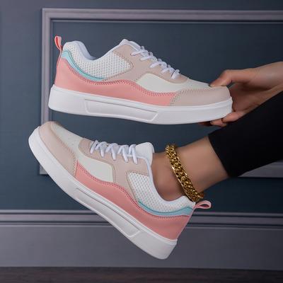 Freizeitschuhe für Damen, atmungsaktive Plateau-Sneakers aus Leder, Splicing-Skateboardschuhe für Damen