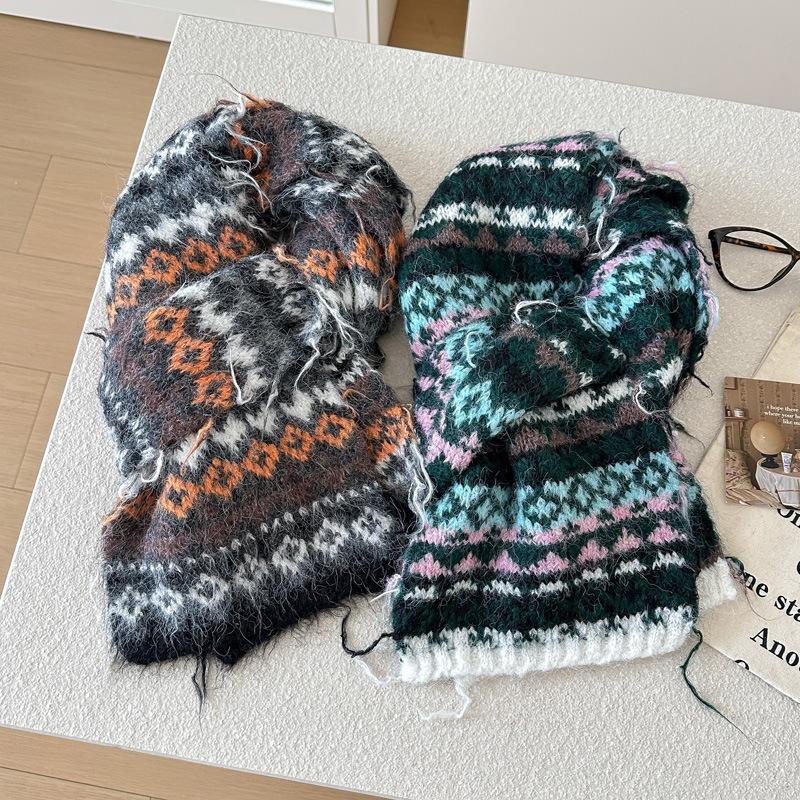 Fair Island Style Blended Scarf Women's Year New Autumn and Winter Warm Retro High-end Knitted Scarf