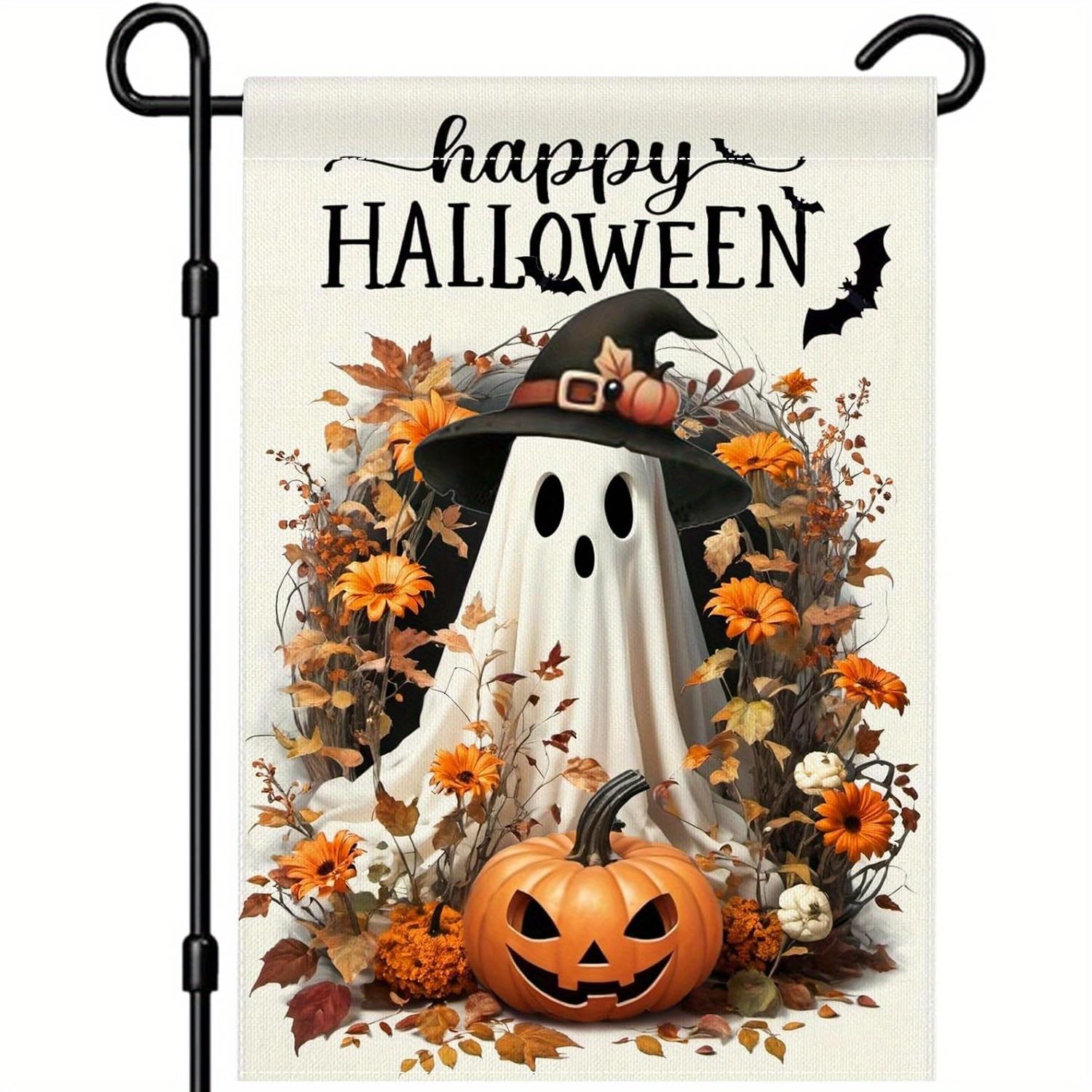 

1pc Happy Halloween Garden Flag Cute Ghost Pumpkin Print Suitable for Halloween Yard Outside Decoration No Flag Pole 12X18 Inch 30x45