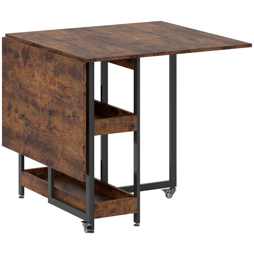 Foldable Dining Table In Industrial Design For Up To 4 People Open Shelves Flexible Metal Particle Board Brown