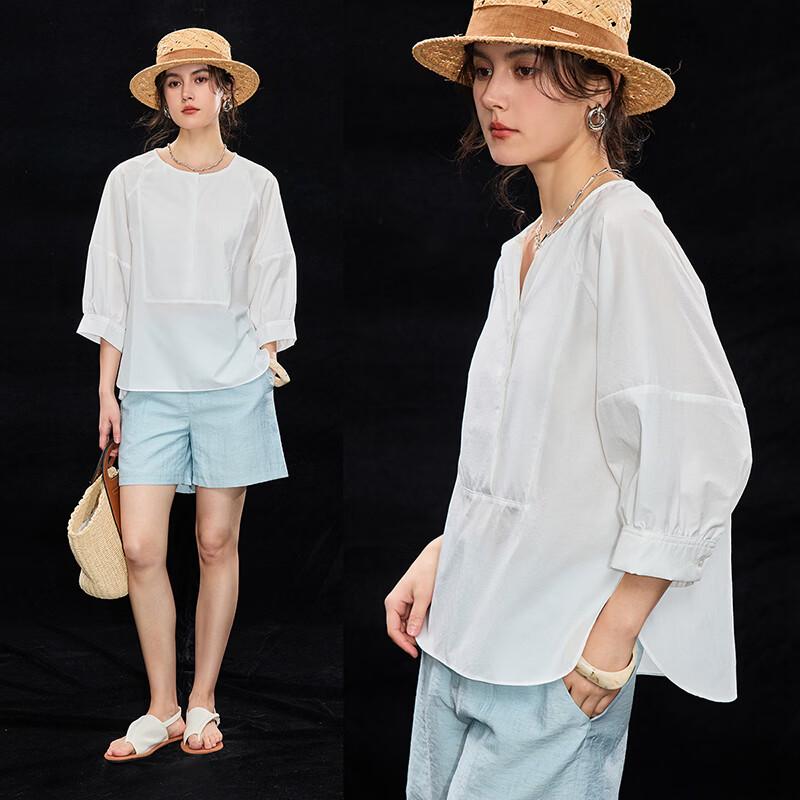 Women s Loose Fit Cotton Blend Puff Sleeve Shirt M