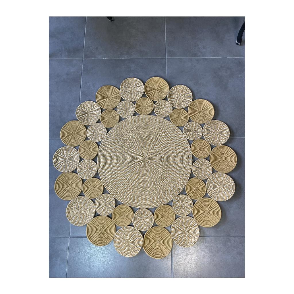 Carpet Wicker Jute Flower Patterned Kilim Carpet