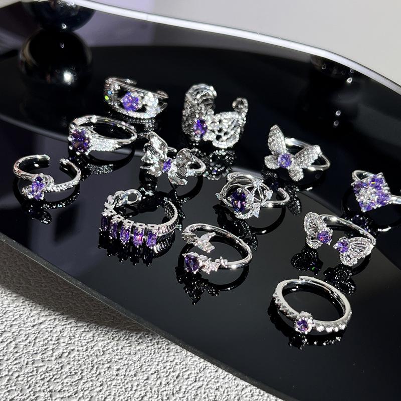 Hot Selling Classic Purple Stainless Steel Rings for Women's Exquisite Advanced Sense Light Luxury Sweet Cool Niche
