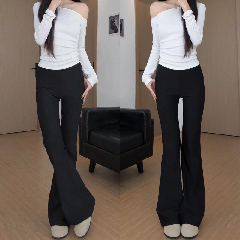 Slight Suit Pants Women's New Spring and Autumn High Waist Drape and Thin Black Horseshoe Pants Small Flared Pants