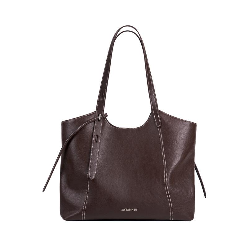 First Layer Cowhide Tote Bag Large Capacity Commuter Portable Bucket Bag Women's Leather Versatile Underarm Shoulder Bag