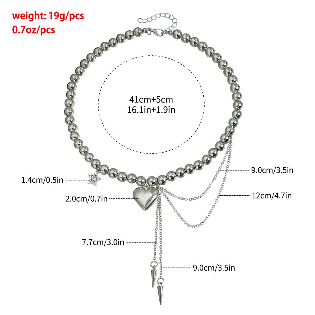 Retro Heart Brick Inlaid Star Tassel Pendant Earring Necklace Set Simple Sweet Bead Wedding Girl Jewelry